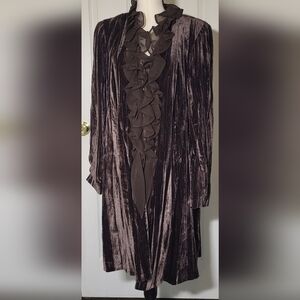 Focus 2000 Velvet Trench Coat with Ruffle Detail